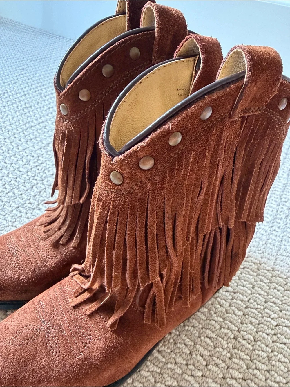 Kids Suede Fringe Ankle Boots - Brown